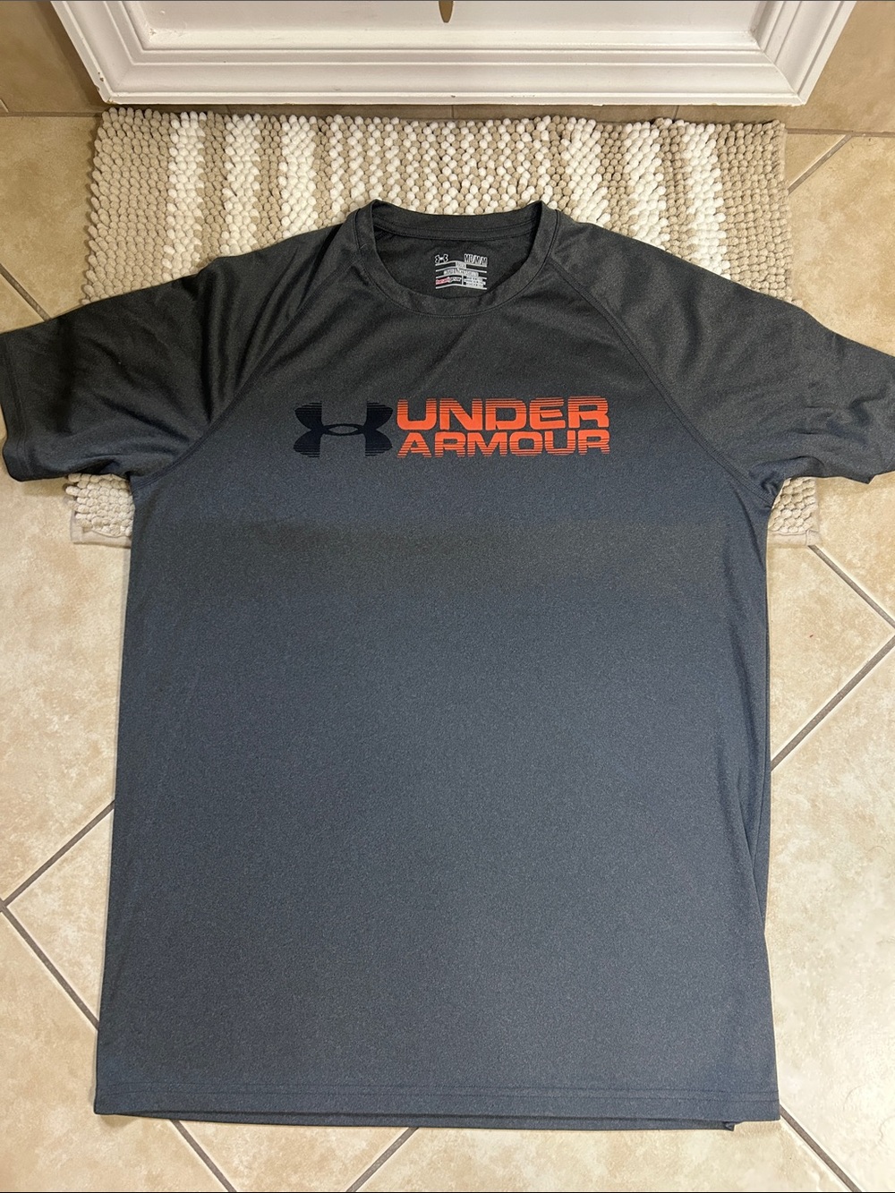 Under Armour Men’s Short Sleeve Tech Tee in Charcoal with Orange Logo